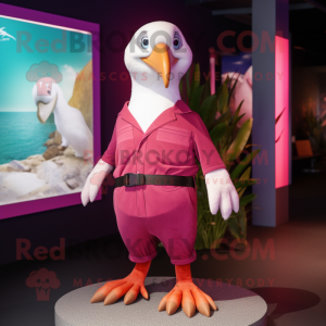 Magenta Albatross mascot costume character dressed with a Shorts and Belts