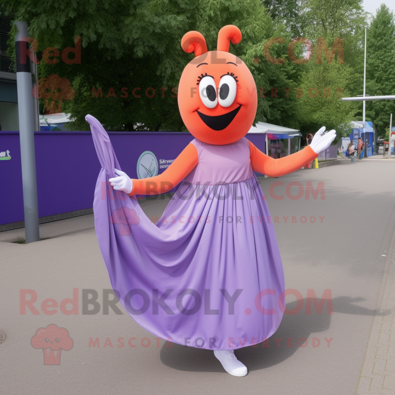 Lavender Currywurst mascot costume character dressed with a Ball Gown and Shoe laces Lavender Currywurst mascot costume character dressed with a Ball Gown and Shoe laces
