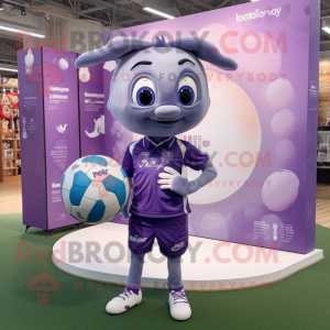 Lavender Rugby Ball mascot costume character dressed with a Flare Jeans and Necklaces
