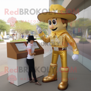 Gold Cowboy maskot kostume...