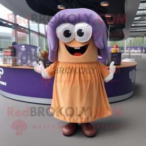 Lavender Currywurst mascot costume character dressed with a Skirt and Rings