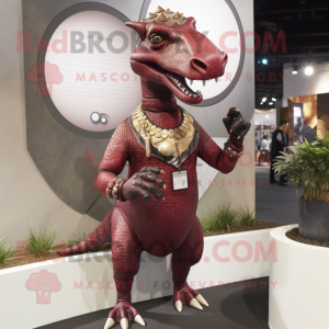 Maroon Parasaurolophus mascot costume character dressed with a Trousers and Necklaces