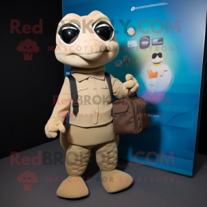 Tan Cod mascot costume character dressed with a Turtleneck and Handbags