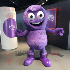 Purple Soda Can mascot costume character dressed with a Romper and Foot pads