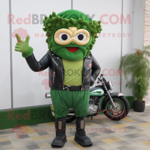 Forest Green Burgers mascot costume character dressed with a Biker Jacket and Scarf clips