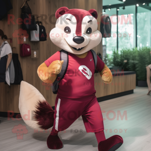 Maroon Marten mascot costume character dressed with a Running Shorts and Handbags