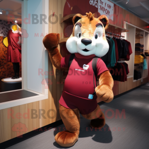 Maroon Marten mascot costume character dressed with a Running Shorts and Handbags