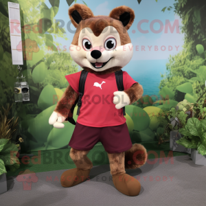 Maroon Marten mascot costume character dressed with a Running Shorts and Handbags