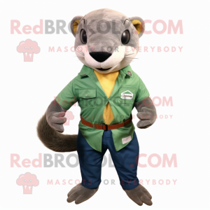 Forest Green Mongoose mascot costume character dressed with a Chambray Shirt and Pocket squares