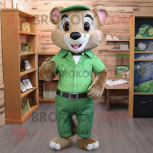 Forest Green Mongoose mascot costume character dressed with a Chambray Shirt and Pocket squares