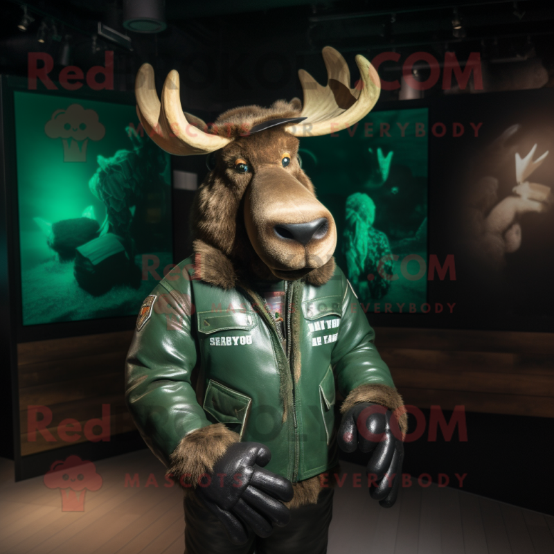 Green Moose mascot costume character dressed with a Leather Jacket and Cummerbunds Green Moose mascot costume character dressed with a Leather Jacket and Cummerbunds