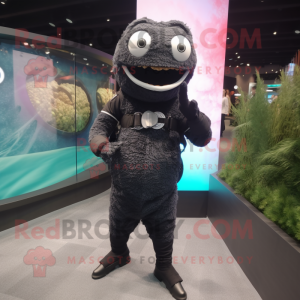 Black Cod mascot costume character dressed with a Leggings and Bracelet watches