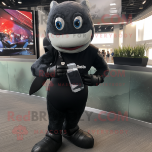 Black Cod mascot costume character dressed with a Leggings and Bracelet watches