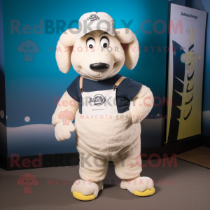 White Suffolk Sheep mascot costume character dressed with a Jeggings and Caps