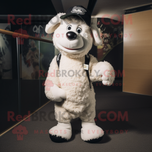 White Suffolk Sheep mascot costume character dressed with a Jeggings and Caps