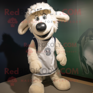 White Suffolk Sheep mascot costume character dressed with a Jeggings and Caps