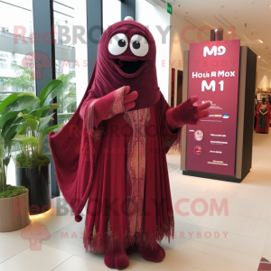 Maroon Pho mascot costume character dressed with a Maxi Dress and Shawls
