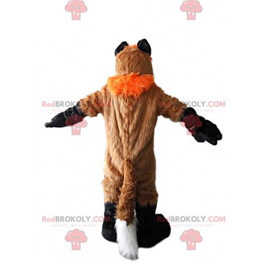 Hairy fox mascot, orange and white, forest costume -