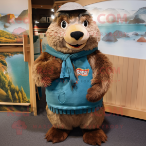 nan Beaver mascot costume character dressed with a Capri Pants and Scarves
