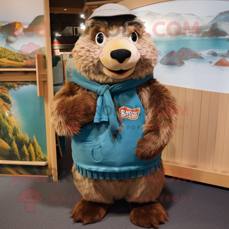 nan Beaver mascot costume character dressed with a Capri Pants and Scarves nan Beaver mascot costume character dressed with a Capri Pants and Scarves