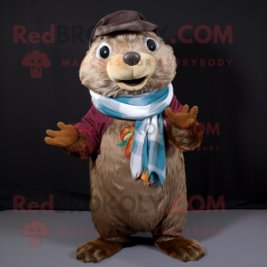 nan Beaver mascot costume character dressed with a Capri Pants and Scarves