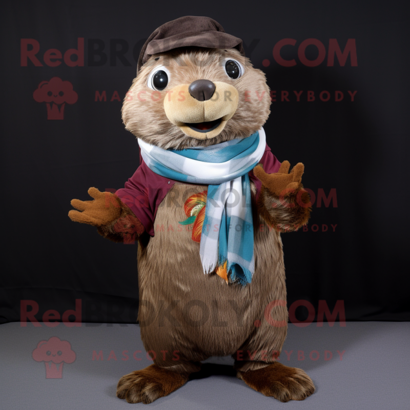 nan Beaver mascot costume character dressed with a Capri Pants and Scarves nan Beaver mascot costume character dressed with a Capri Pants and Scarves