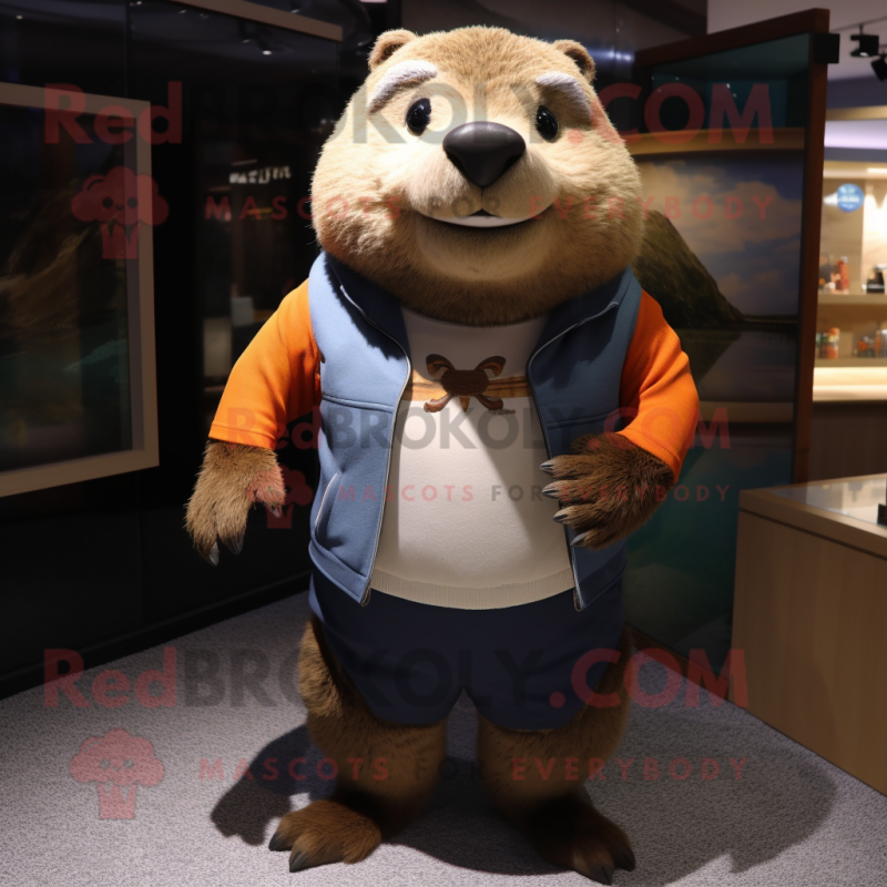 nan Beaver mascot costume character dressed with a Capri Pants and Scarves