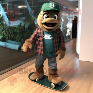 Forest Green Skateboard mascot costume character dressed with a Moto Jacket and Headbands