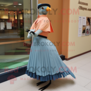 Peach Passenger Pigeon mascot costume character dressed with a Maxi Skirt and Shoe clips