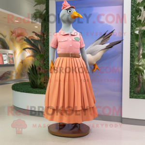 Peach Passenger Pigeon mascot costume character dressed with a Maxi Skirt and Shoe clips