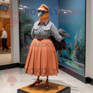 Peach Passenger Pigeon mascot costume character dressed with a Maxi Skirt and Shoe clips