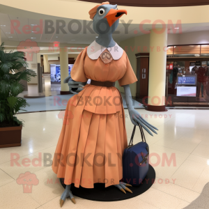 Peach Passenger Pigeon mascot costume character dressed with a Maxi Skirt and Shoe clips