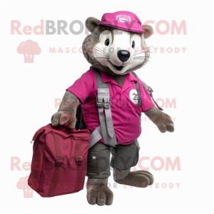 Magenta Badger mascot costume character dressed with a Cargo Pants and Tote bags