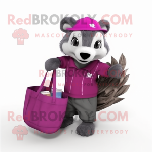 Magenta Badger mascot costume character dressed with a Cargo Pants and Tote bags