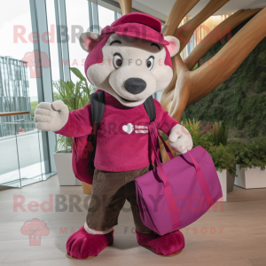 Magenta Badger mascot costume character dressed with a Cargo Pants and Tote bags