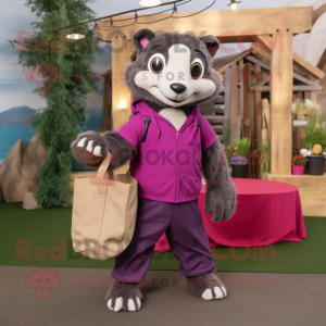 Magenta Badger mascot costume character dressed with a Cargo Pants and Tote bags