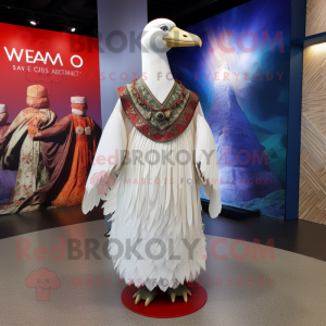 White Goose mascot costume character dressed with a Maxi Dress and Shawls