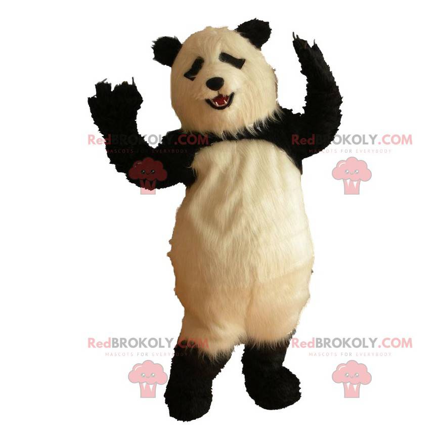 Very realistic panda mascot, hairy panda costume -