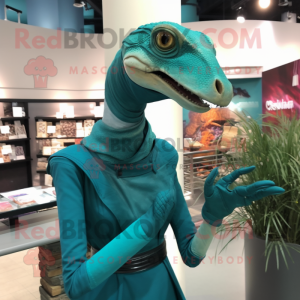 Blågrøn Coelophysis maskot...