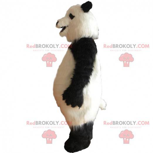 Very realistic panda mascot, hairy panda costume -