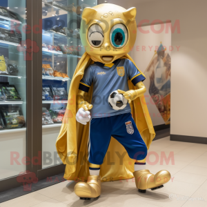 Gold Soccer Goal mascot costume character dressed with a Bootcut Jeans and Scarf clips