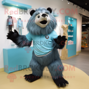 Blue Sloth Bear mascot costume character dressed with a Graphic Tee and Shoe clips