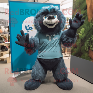 Blue Sloth Bear mascot costume character dressed with a Graphic Tee and Shoe clips