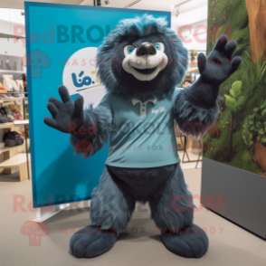 Blue Sloth Bear mascot costume character dressed with a Graphic Tee and Shoe clips