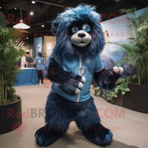 Blue Sloth Bear mascot costume character dressed with a Graphic Tee and Shoe clips