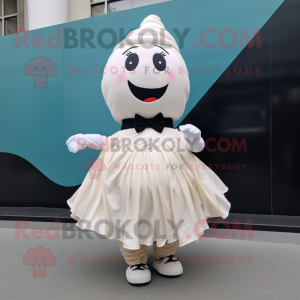 White Ice Cream mascot costume character dressed with a Pleated Skirt and Scarves