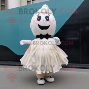 White Ice Cream mascot costume character dressed with a Pleated Skirt and Scarves
