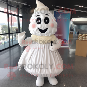 White Ice Cream mascot costume character dressed with a Pleated Skirt and Scarves