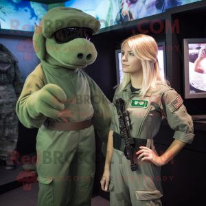 Green Marine Recon mascot costume character dressed with a Romper and Hair clips