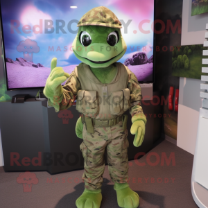 Green Marine Recon mascot costume character dressed with a Romper and Hair clips
